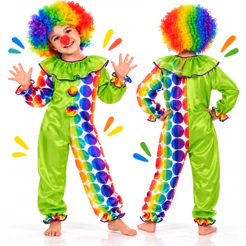 Fantasia Palhaço Infantil Colorida Circo Festa Carnaval com Opção de Peruca