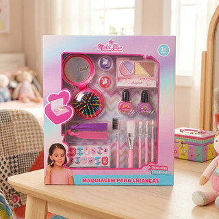 Kit Maquiagem e Cabelo Completo com Pincéis para Crianças Criatividade  Profissional Multicolorido
