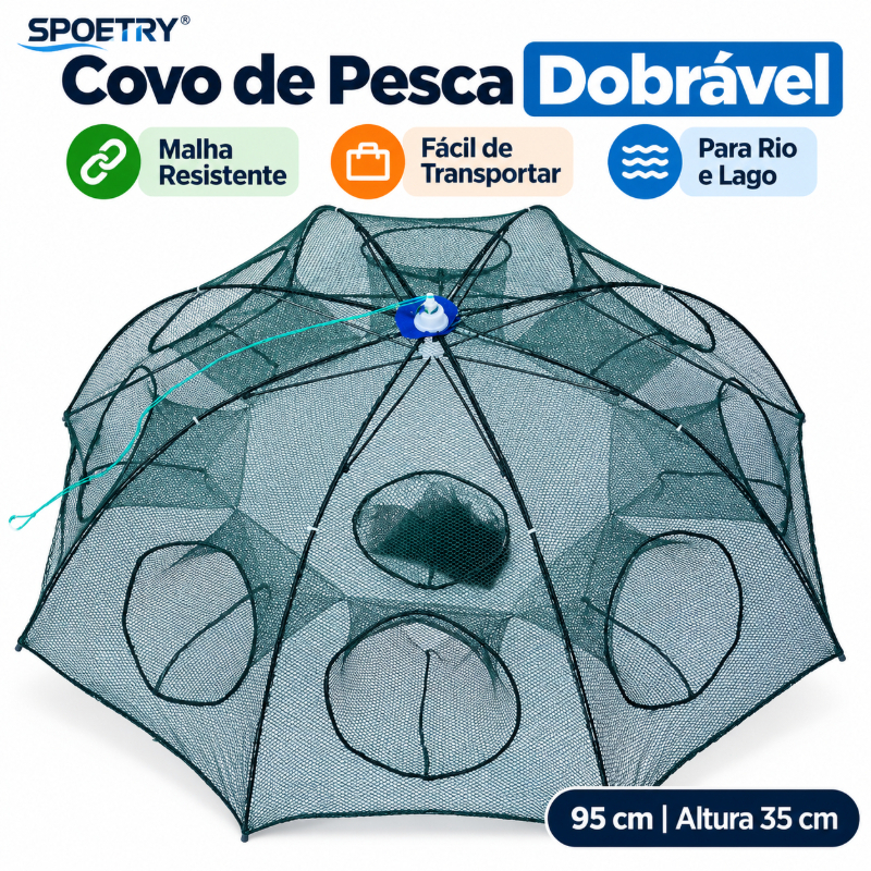 Covo Armadilha de Pesca Dobrável 6/10/16 Entradas em Nylon para Peixes, Camarões e Lambari