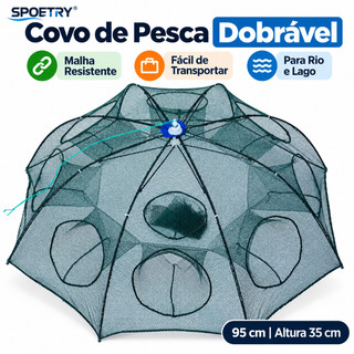 Covo Armadilha de Pesca Dobrável 6/10/16 Entradas em Nylon para Peixes, Camarões e Lambari