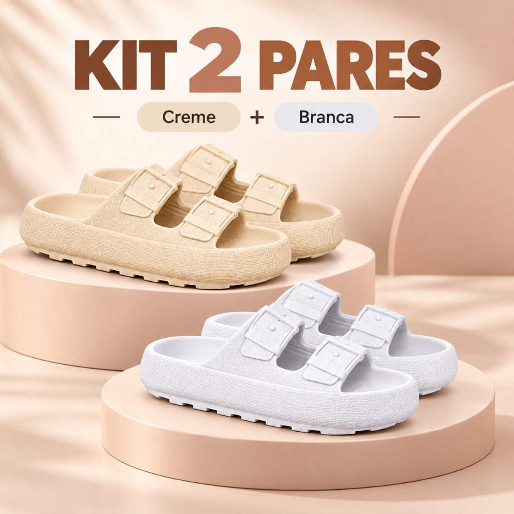 Kit 2 Pares Chinelo Sandália Feminina Fivela Plataforma Anatômica Confortável Leve Dia a Dia Fofo