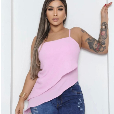 Blusa Alcinha Feminina Moda Tendência Assimétrica Bico Diagonal Camada Casual