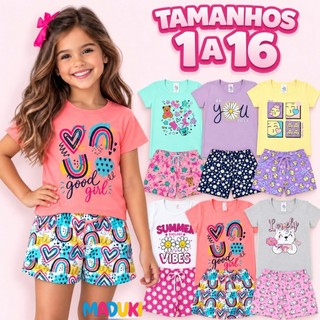 Kit 10 Peças Roupa Infantil Menina – Conjuntos de Blusa e Shorts para Verão – Tamanhos 1 a 16