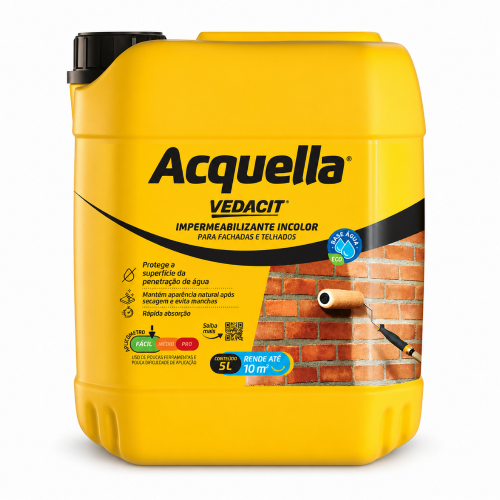 Impermeabilizante Incolor 5L Acquela Vedacit Base Água Obras Secagem Rápida Concreto Natural Cerâmicas Tijolo Fachada