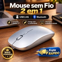 Mouse Sem Fio com bateria Recarregável bluetooh 1600 Dpi 5 Milhões de Clique Usb. 2.4g cor cinza