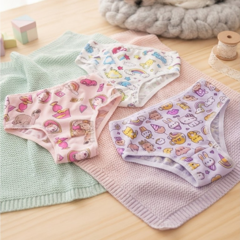 Kit de 5 Calcinhas para Crianças Meninas em Algodao Infantil Cores e Estampas Variadas PROMOÇAO