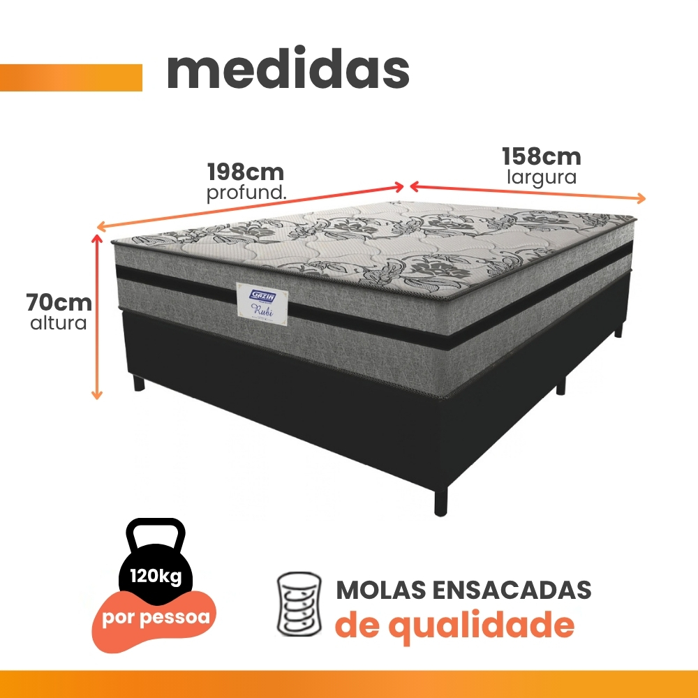 Cama Box Casal Queen Colchão Gazin Com Molas Ensacadas Rubi 158x198x70cm Suede Preto/Cinza · foto 2