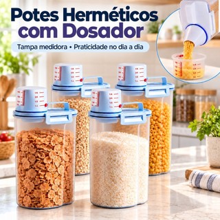 Kit 4 unids Pote Hermético 2L Premium Com Medidor Organizador De Alimentos Mantimentos Arroz