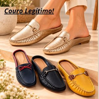 Mule Feminino Couro Legítimo Mocassim Tênis Sapatilha Leve Macio - ELAINE 66-41
