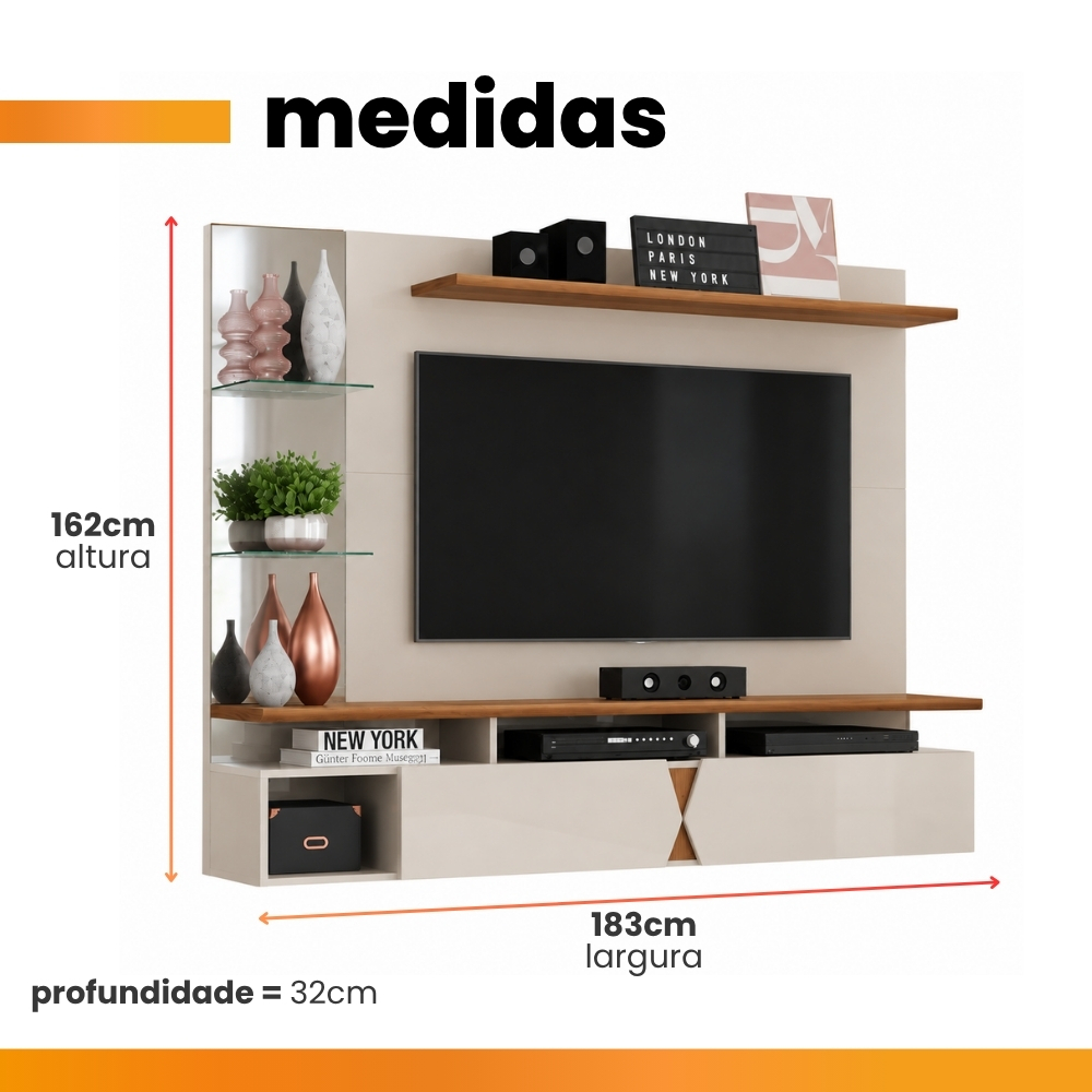 Painel Para Tv Intense Lukaliam Off White / Damasco · foto 2