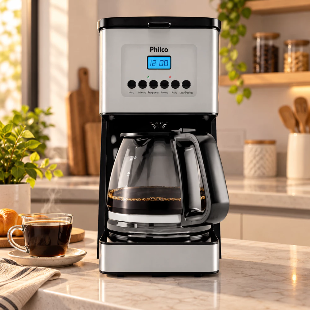 Cafeteira Elétrica Philco PCF40B Programável 40 Cafezinhos 1000W 1,6L com Painel Digital e Função Aroma