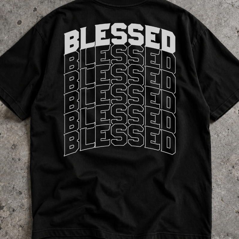 Camisa Masculina Oversized Streetwear Abençoado Estampa nas Costas Algodão Camiseta Gospel Religiosa