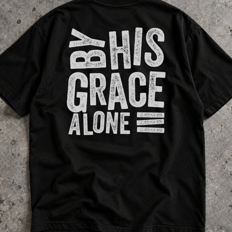 Camisa Masculina Oversized Streetwear Somente Pela Graça Estampa nas Costas Algodão Camiseta Gospel Religiosa