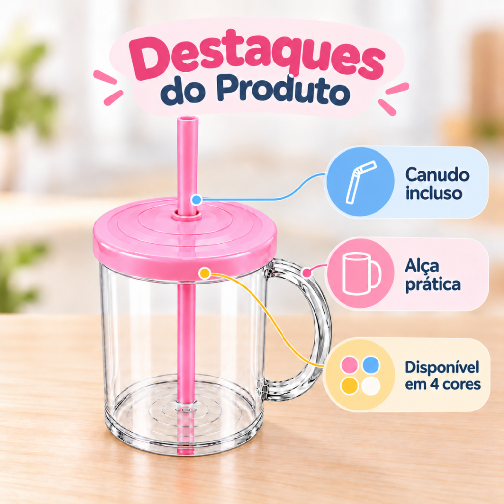 Kit 10 Caneca de Acrílico Copo Com Tampa e Canudo Reutilizável — imagem 2 de 2