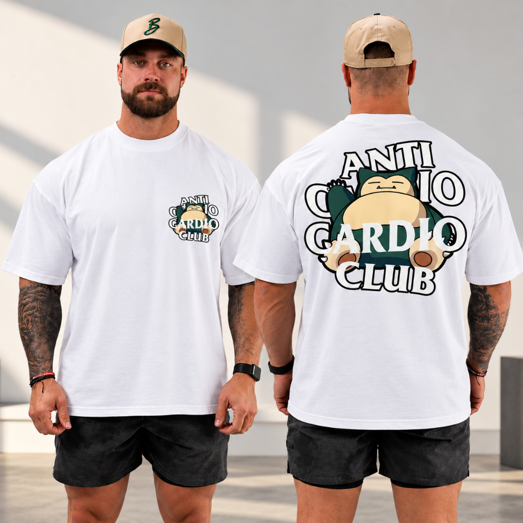 Camiseta Oversized Masculina Streetwear Academia Estampada Anti Cárdico Cardio Club  100% Algodão
