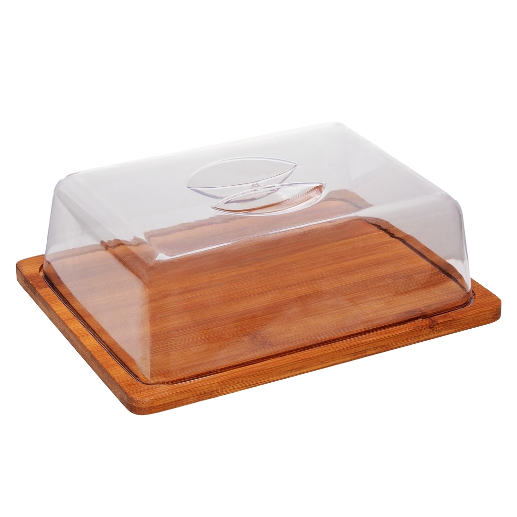 Queijeira Retangular com Tampa Plástica Carbon 24 x 18,5 x 7,5cm Bambu - Lyor