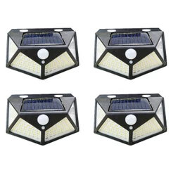 kit 4 Luminária Solar Parede 100 Leds Sensor Presença Com 3 Funções Refletor Arandela Lâmpada