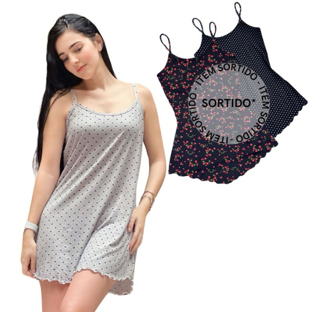 Camisola Alcinha Malha Suede Verão Virgínia Pijama Feminino