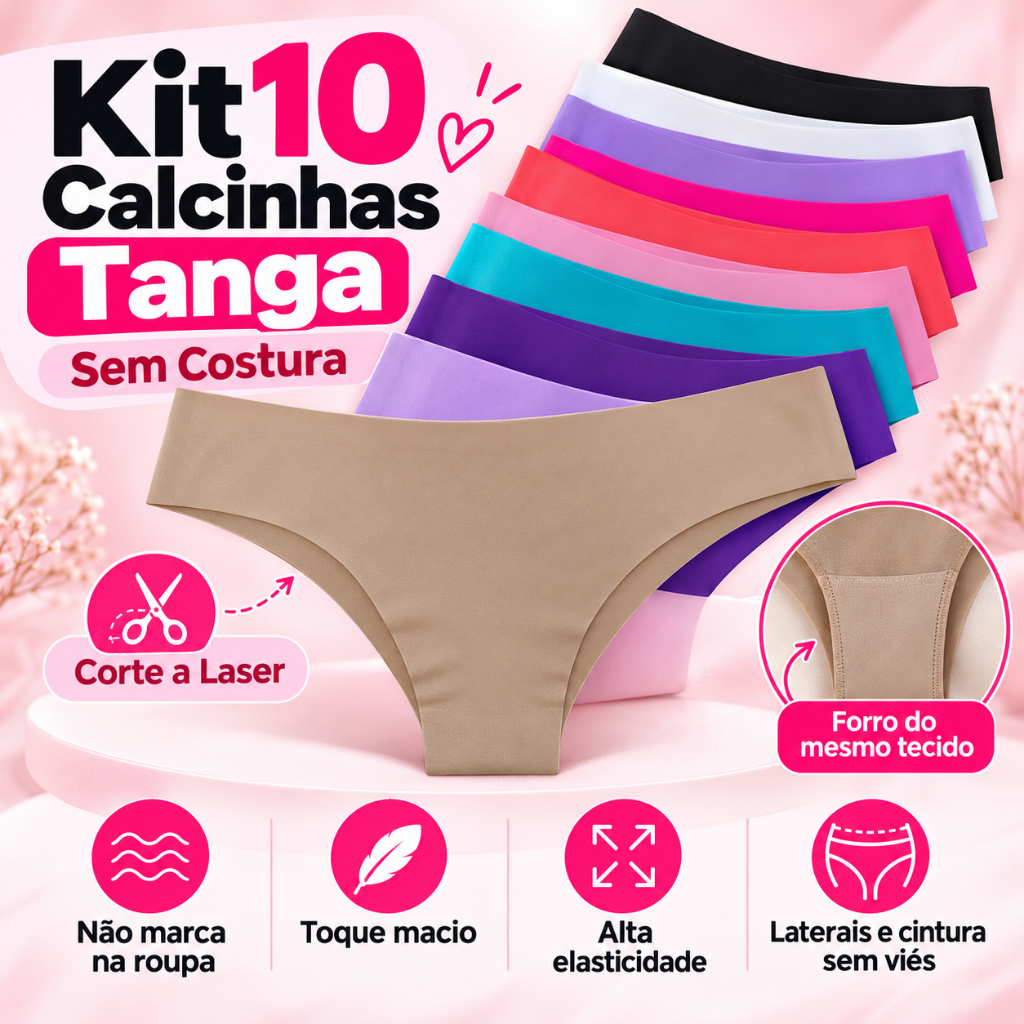 Kit 10 Calcinha Feminina Sem Costura Corte a Laser