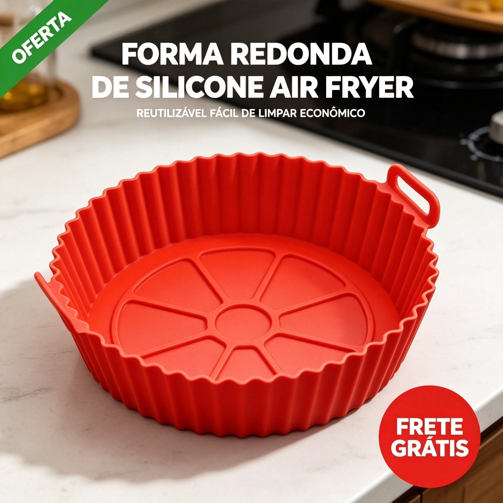 Forma Redonda de Silicone para Air Fryer Reutilizável Fácil de Limpar