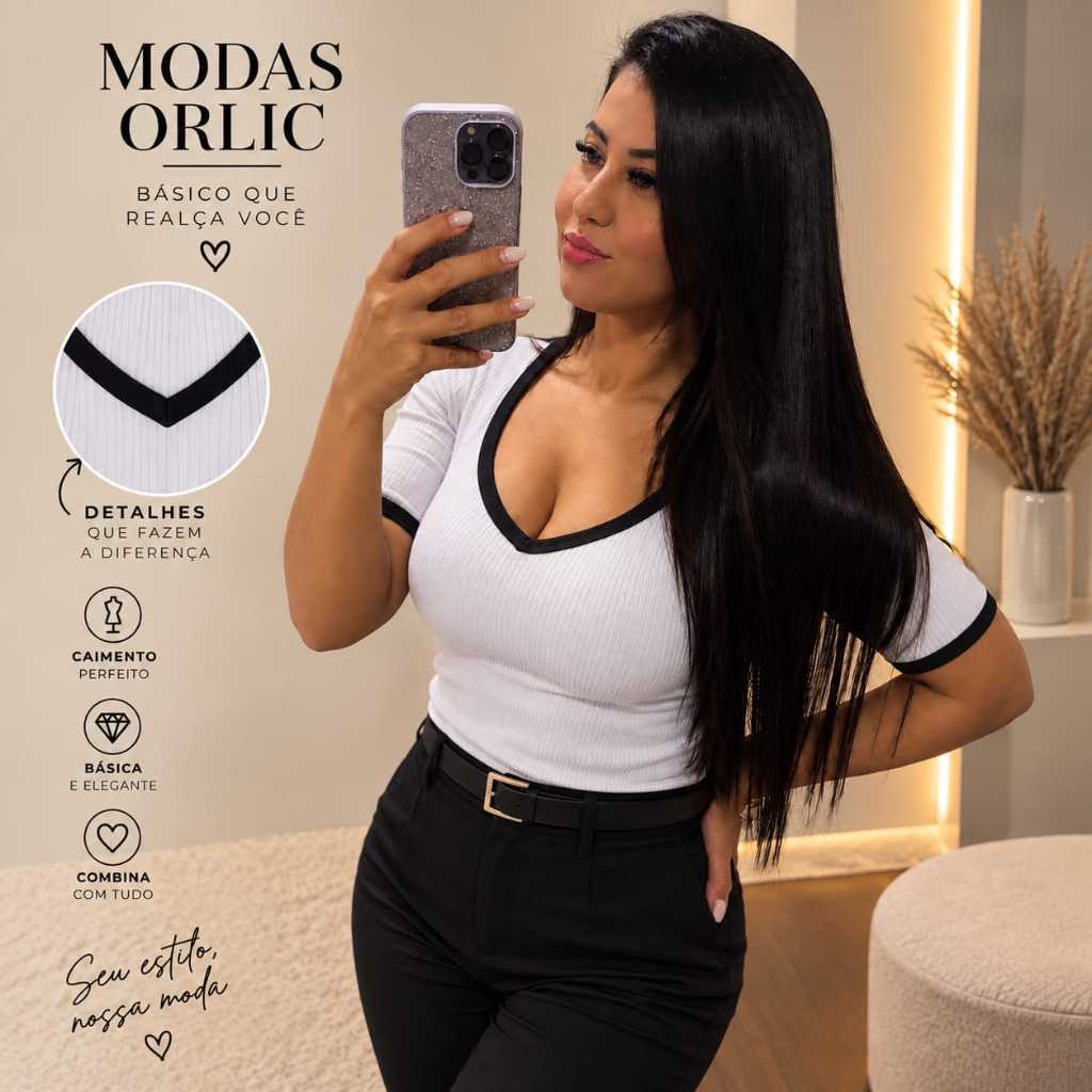 Blusa Feminina Ribana Canelada Básica Casual Estilosa Tendência Verão Elegante T-Shirt Camiseta Slim Fit Moda Feminina P