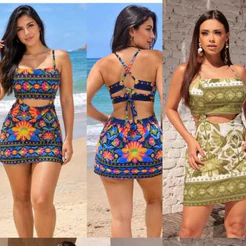 MACAQUINHO FEMENINO ELEGANTE SHORT SAIA SEXY ESTAMPA TROPICAL