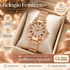 RUIXINE Relógio Feminino Rose Gold Luxo Cristais Brilhantes Algarismos Romanos Quartzo Pulseira Metálica Elegante Vintag