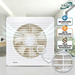 Exaustor Banheiro Bivolt 15/20/25cm Silencioso Anti Odor Ventilador Cozinha Quarto Parede Yesop