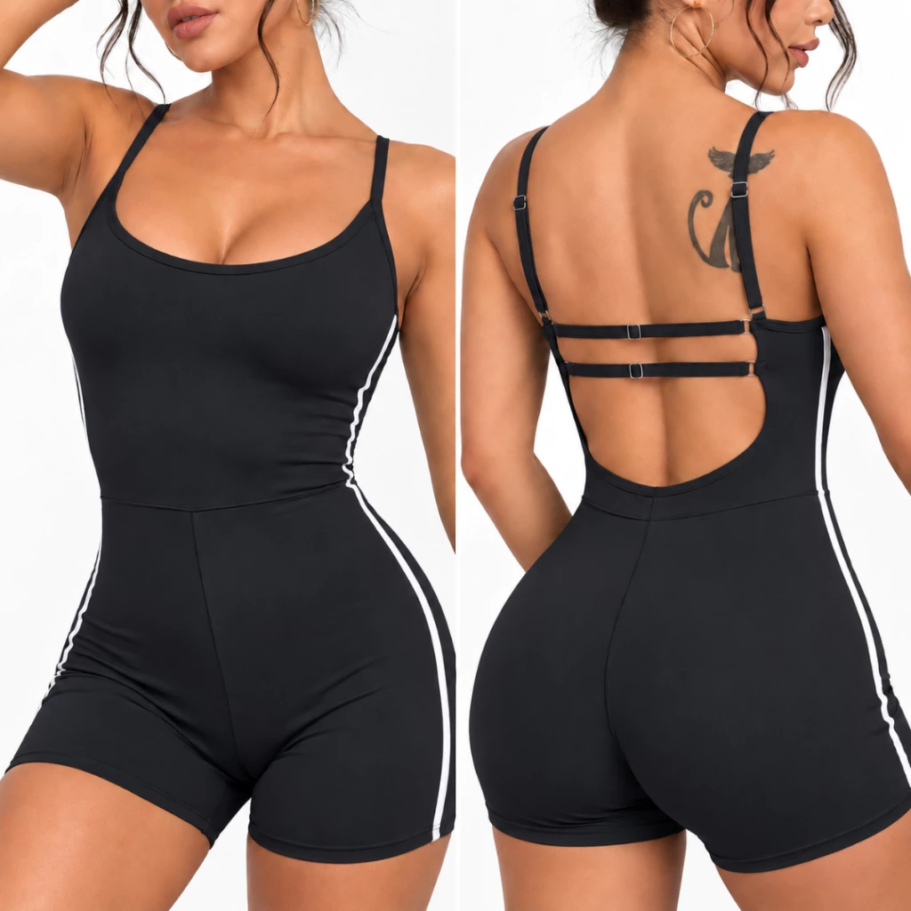 Macação Feminino Poliamida Fitness Esportivo Academia Alças Reguláveis Zero Transparência Treino — imagem 1