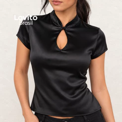 Lovito Blusa Feminina Decote Gota Moda Feminina BLB22232253