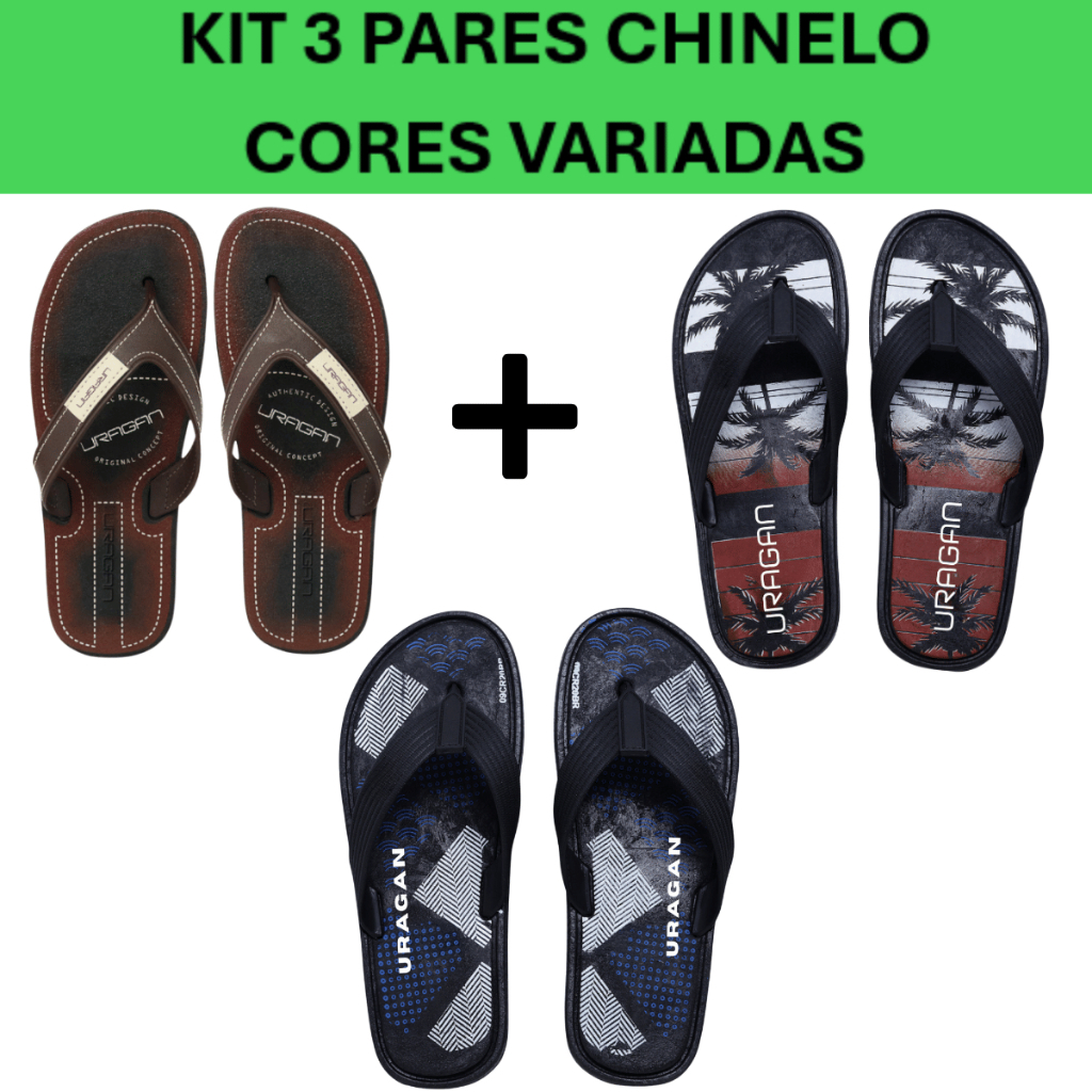 3 Pares Chinelo Masculino Antiderrapante Confortável Oferta Borracha Resistente Leve