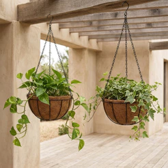 2 Vasos Suspensos Fibra de Coco 25cm 4L Plantas com Corrente e Gancho