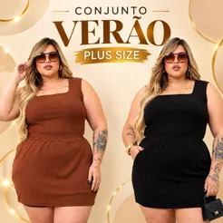Conjunto Plus Size Feminino Verão Versátil Festa Casual Elegante Short saia e Regata Com Forro Curvy