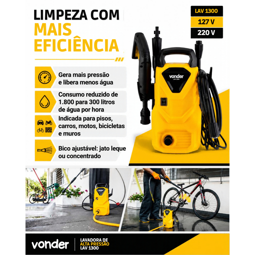 Lavadora De Alta Pressão 1300 Libras Lav1300 127V / 220v Vonder Cor Amarelo Frequência 60 Hz — imagem 2 de 2