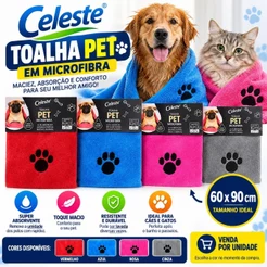 Toalha Cachorro Gato Pet Microfibra 60x90cm Azul, Rosa, Vermelho, Cinza