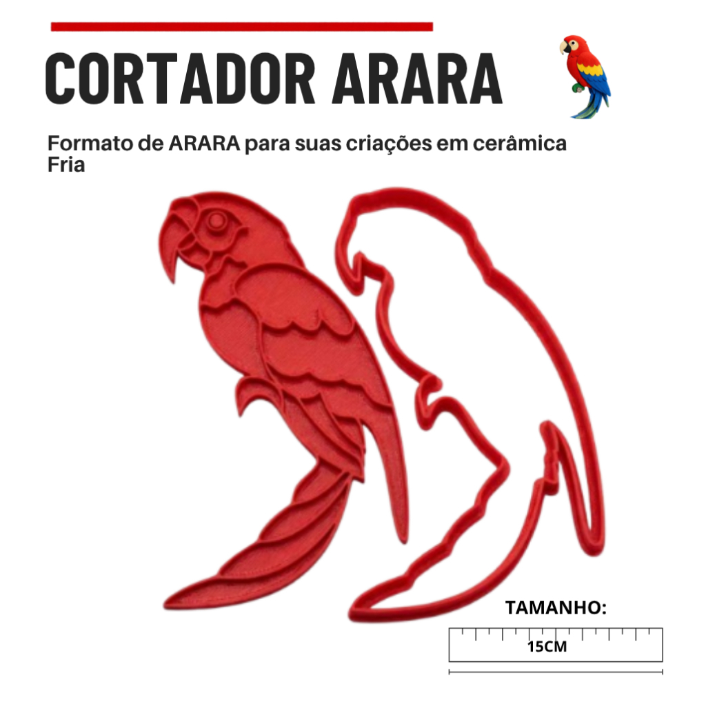 Kit Cortador e Marcador Arara 15CM Para Cerâmica fria Argila Biscuit Modelar Massas Artesanato Decorativa Premium Monand
