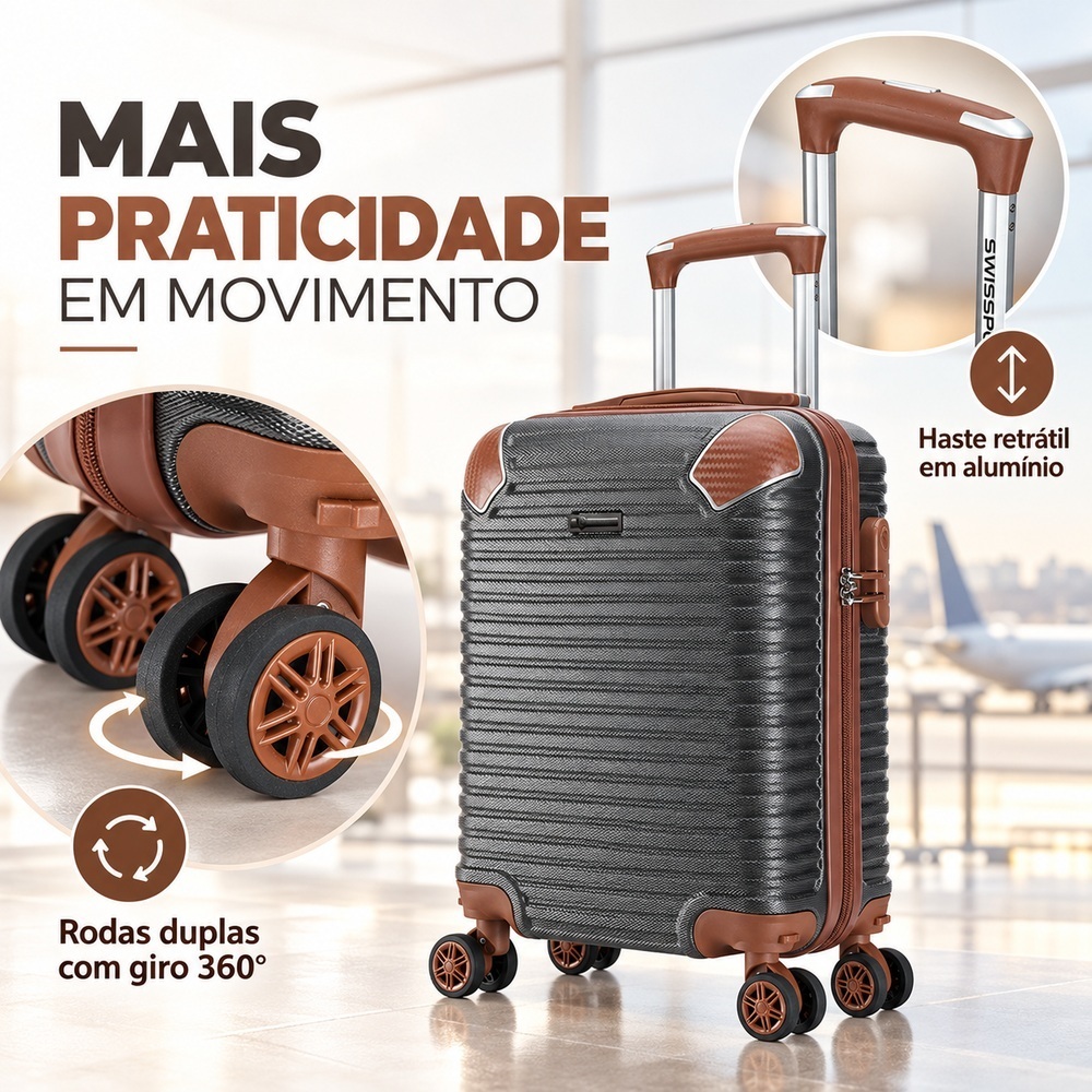 Mala Pequena de Viagem Anti Furto Roda 360° ABS Swissport — imagem 2 de 2