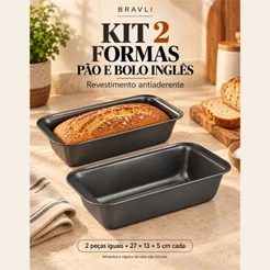 Kit 2 Formas Retangulares Antiaderentes para Pão e Bolo Inglês 27 x 13 x 5 cm Preto