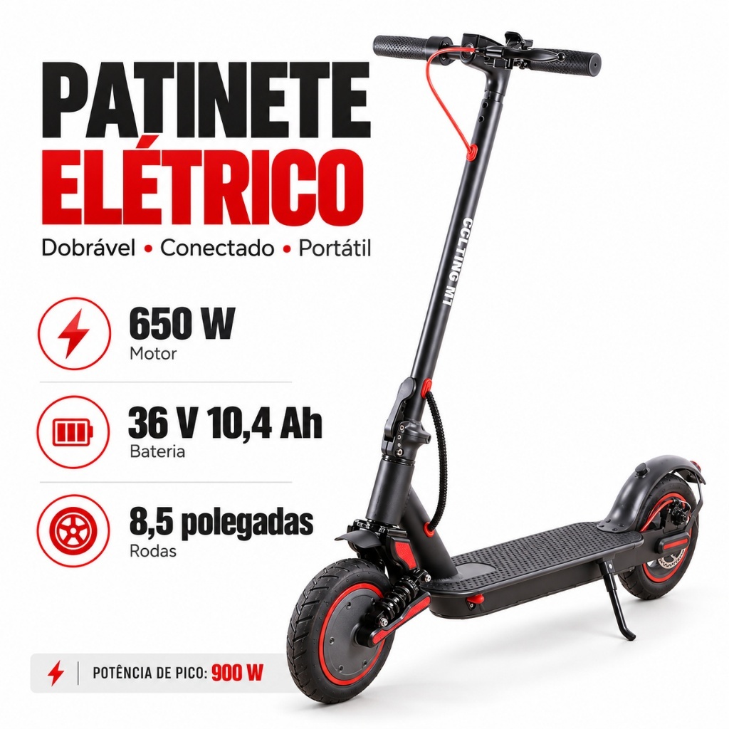 VYRON Patinete Elétrico VYRON H006 Pro 650W 36V 10,4Ah até 45km/h Dobrável Bluetooth APP 3 Velocidades Pneus 10 Polegada