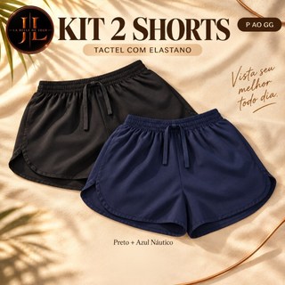 Kit 2 Shorts Tactel Feminino com Elastano Premium Praia Academia Corrida Caminhada Verão Soltinho Cós Elástico P ao GG