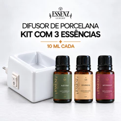 KIT Difusor Elétrico de Tomada Bivolt Porcelana + 3 Essências Oleosas Lipossolúveis de 10ml