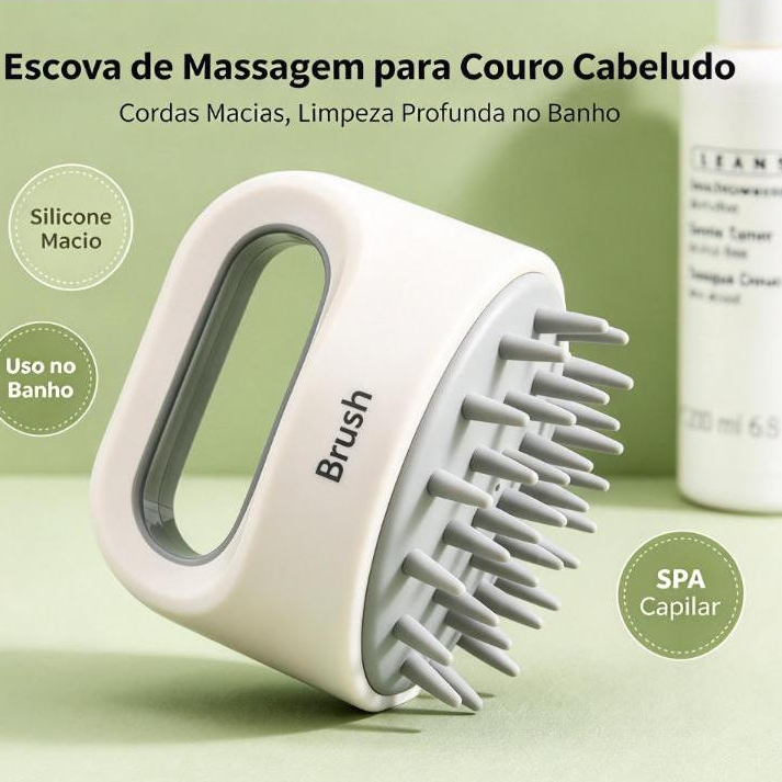 Escova Massageadora para Couro Cabeludo, Escova de Lavar Cabelo no Banho, Cerdas Silicone Macio, SPA Capilar, Estimula C