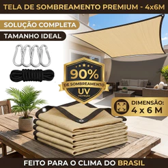 Tela Sombrite 90% 6x4m Bainha Reforçada Com Llhos Metálicos
