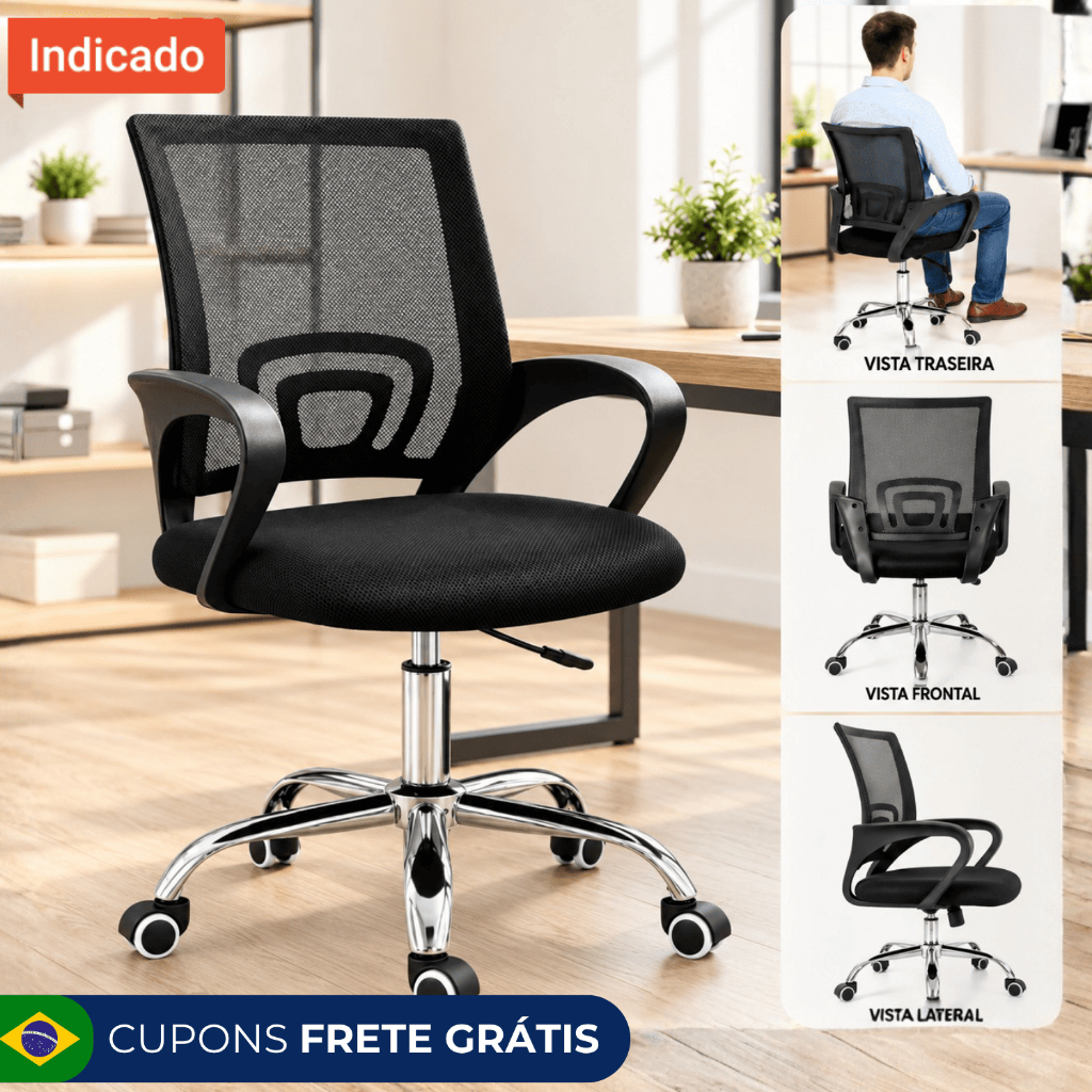 Cadeira de Escritório Ergonômica Home Office Giratória - Polex Full - Ajuste de Altura - Encosto Ergonômico - Rodinhas