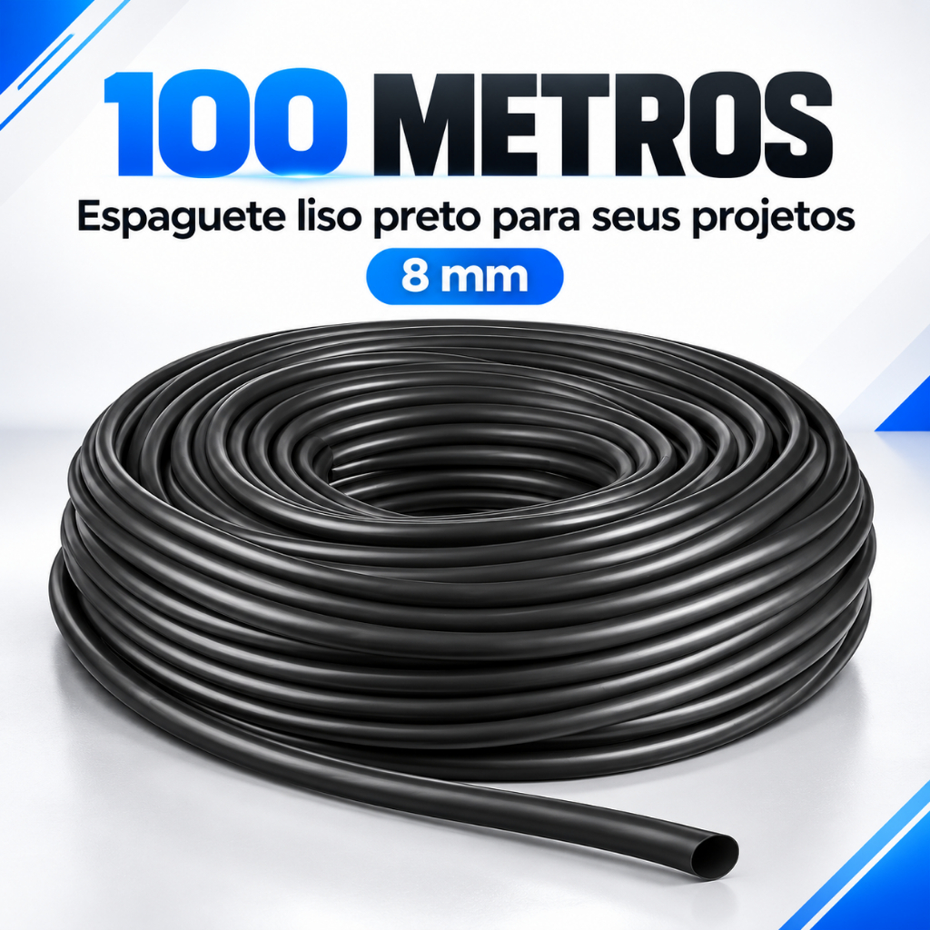 Espaguete Liso Preto 8mm Rolo 100 Metros para Organização de Fios e Chicotes — imagem 2 de 2
