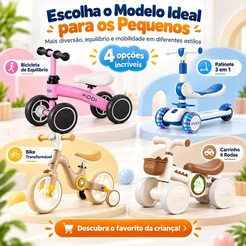 Bicicleta Infantil de Equilíbrio Patinete 3 em 1 Triciclo 4 Rodas Carrinho Infantil Multifuncional Menino Menina