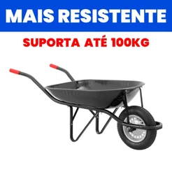 Carrinho de Mão com Pneu e Câmara Caçamba Redonda NOVE54 100kg Resistente Construção Preto