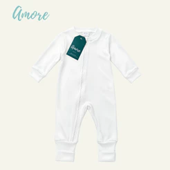 Macacão de Bebê Vira Pé Amore Bege 100% Algodão