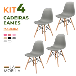 Kit 4 Cadeiras Charles Eames DSW Pés de Madeira Polipropileno Escritório e Cozinha