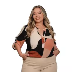 Blusa Feminina Plus Size Estampada Elegante Manga 3/4 Confortável e Moderna